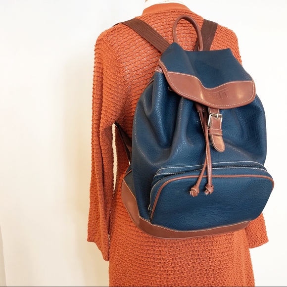 Vintage Backpack • Blue & Brown Vegan Leather - Picture 4 of 8